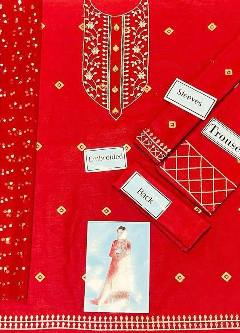 Kids 3PC Embroidered Summer Dress With Net Dupatta - Unstitched - DE-42