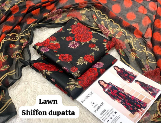 BARQUE 3 pc printed Lawn