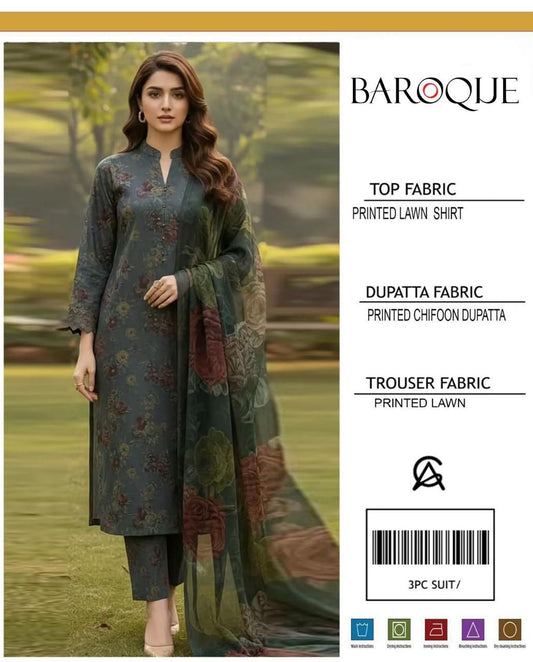 BARQUE 3 pc printed Lawn