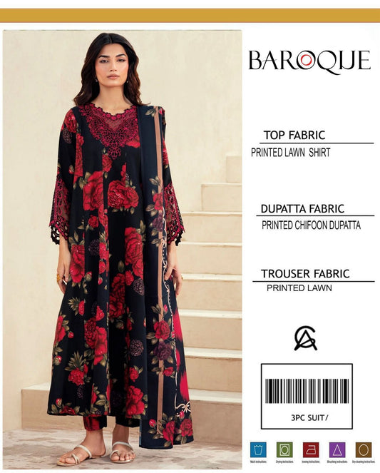 BARQUE 3 pc printed Lawn