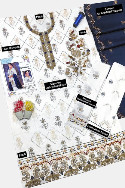 3 PC EMBROIDERED LAWN